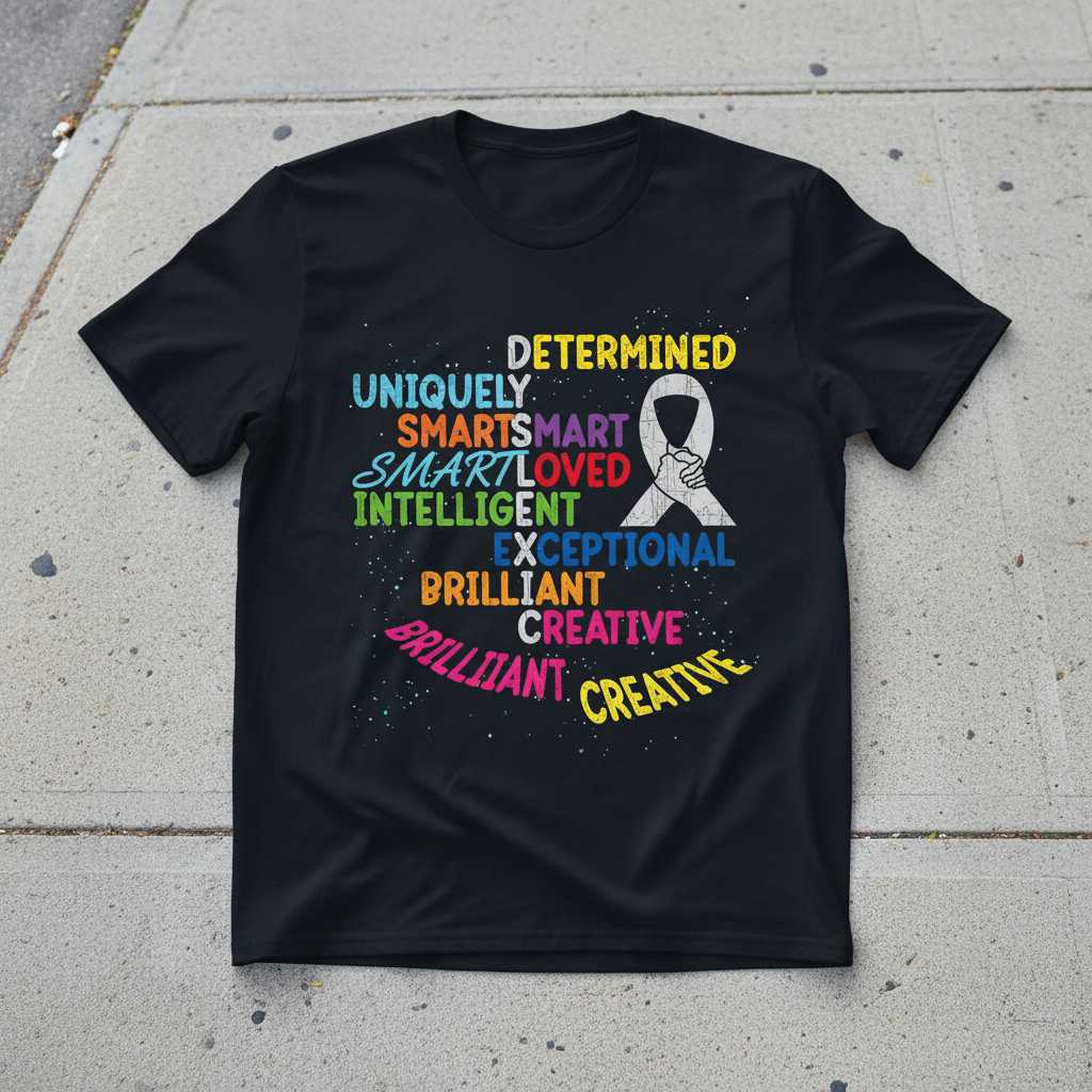 Determined Uniquely Smart Loved Intelligent Exceptional Brilliant Creative Dyslexic Distressed T-Shirt, Graphic Tee Idea