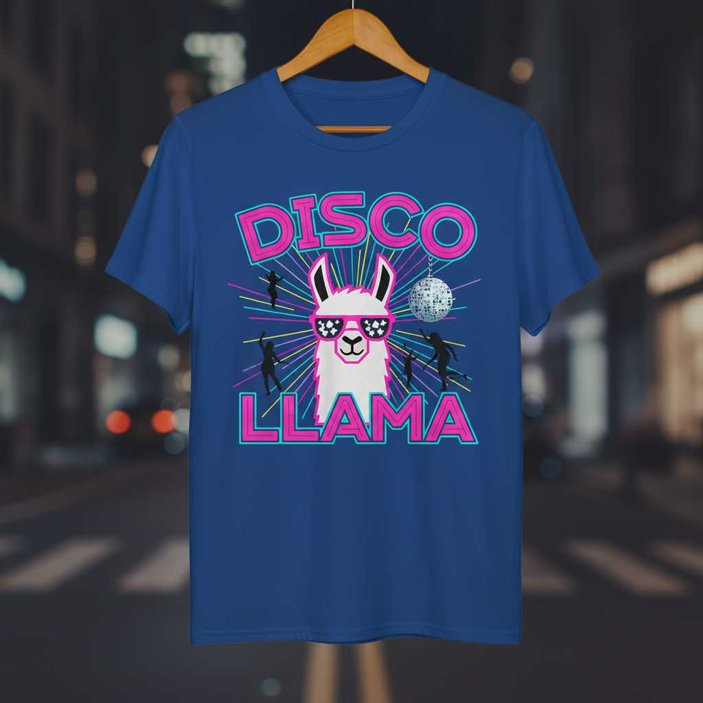 Disco Llama Retro Graphic T-Shirt, Funny Animal Lover Tee Novelty Gear