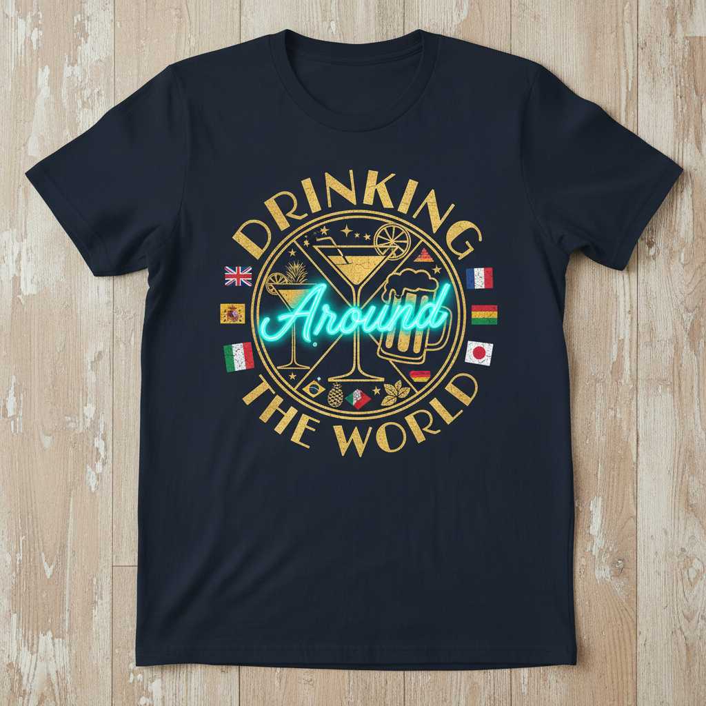 Drinking Around The World Vintage T-Shirt, Graphic Novelty Tee Souvenir