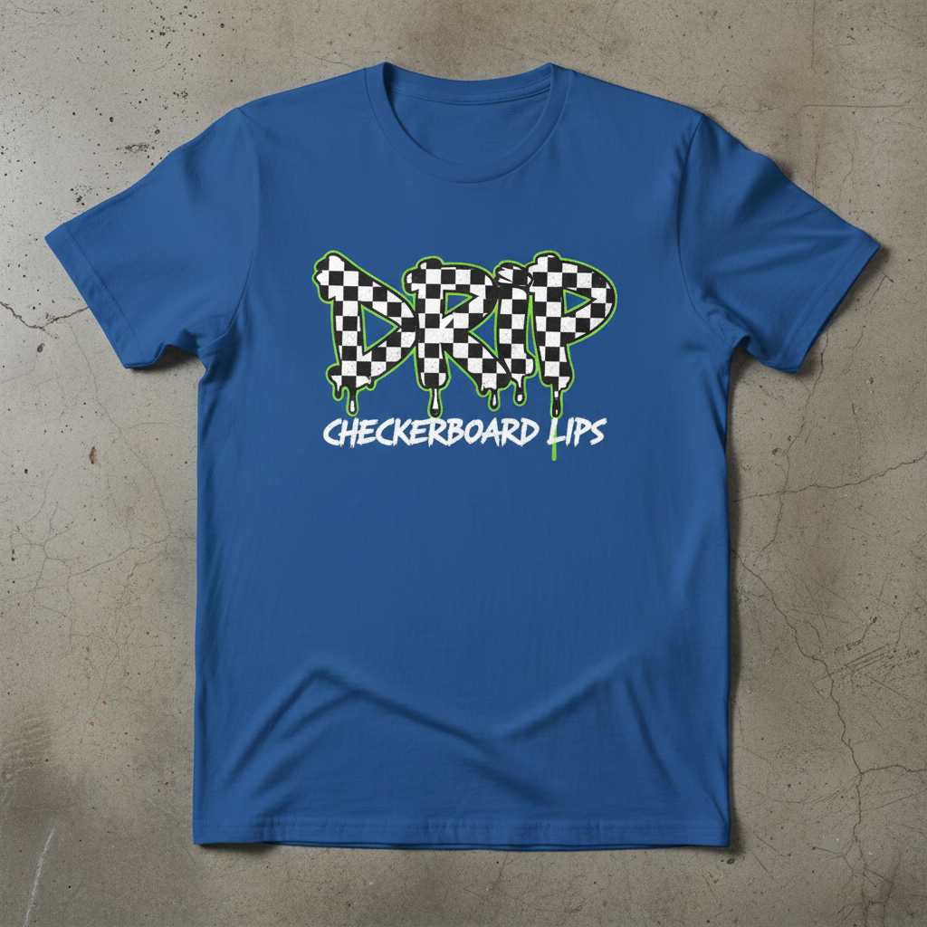 Drip Checkerboard Lips Retro Graphic T-Shirt, Unisex Novelty Tee Gift Idea