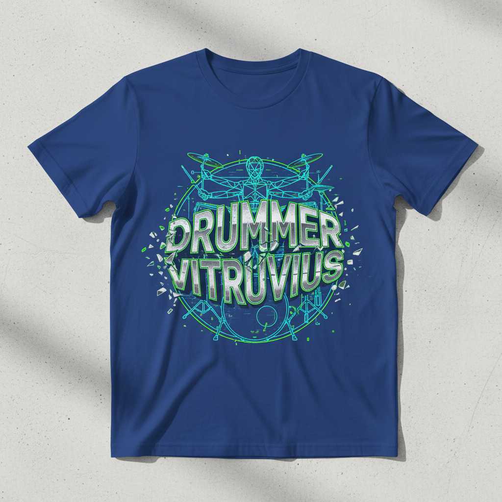 Drummer Vitruvius Graphic T-Shirt, Novelty Drumming Tee Musician Gift Idea