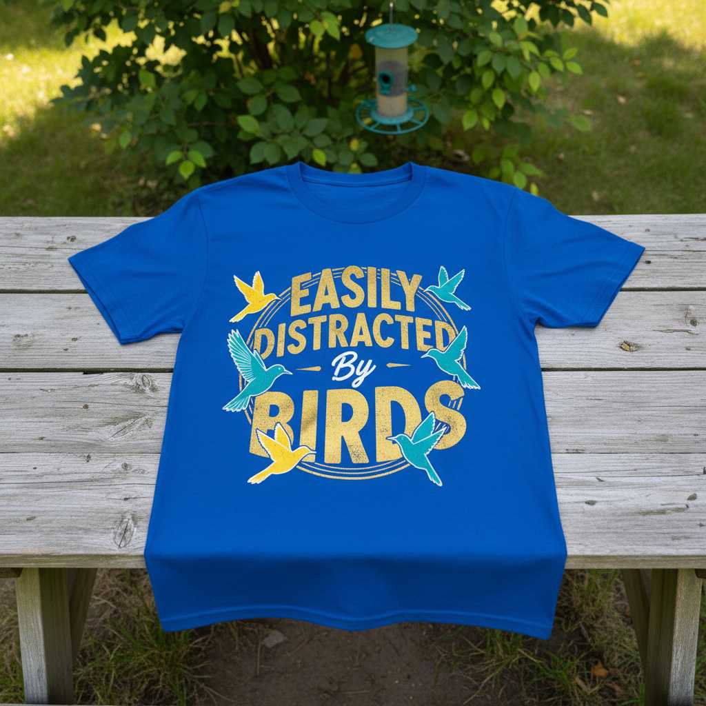 Easily Distracted By Birds Vintage T-Shirt, Funny Birder Graphic Tee Idea