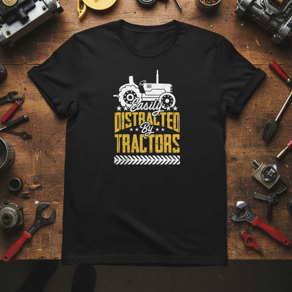 Easily Distracted By Tractors Vintage Distressed T-Shirt Funny Tee Idea