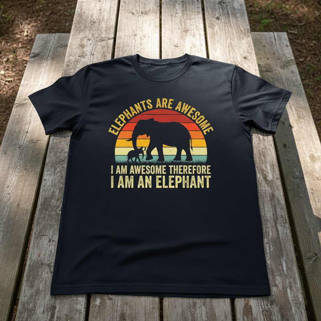 Elephants Are Awesome I Am Awesome Therefore I Am An Elephant Retro T-Shirt Funny Tee