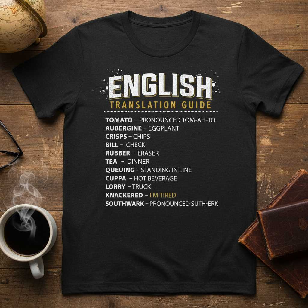 English Translation Guide Distressed T-Shirt, Funny British Expat Tee Souvenir