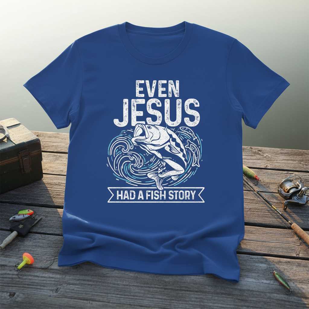 Even Jesus Had A Fish Story Distressed T-Shirt, Funny Christian Fisherman Tee