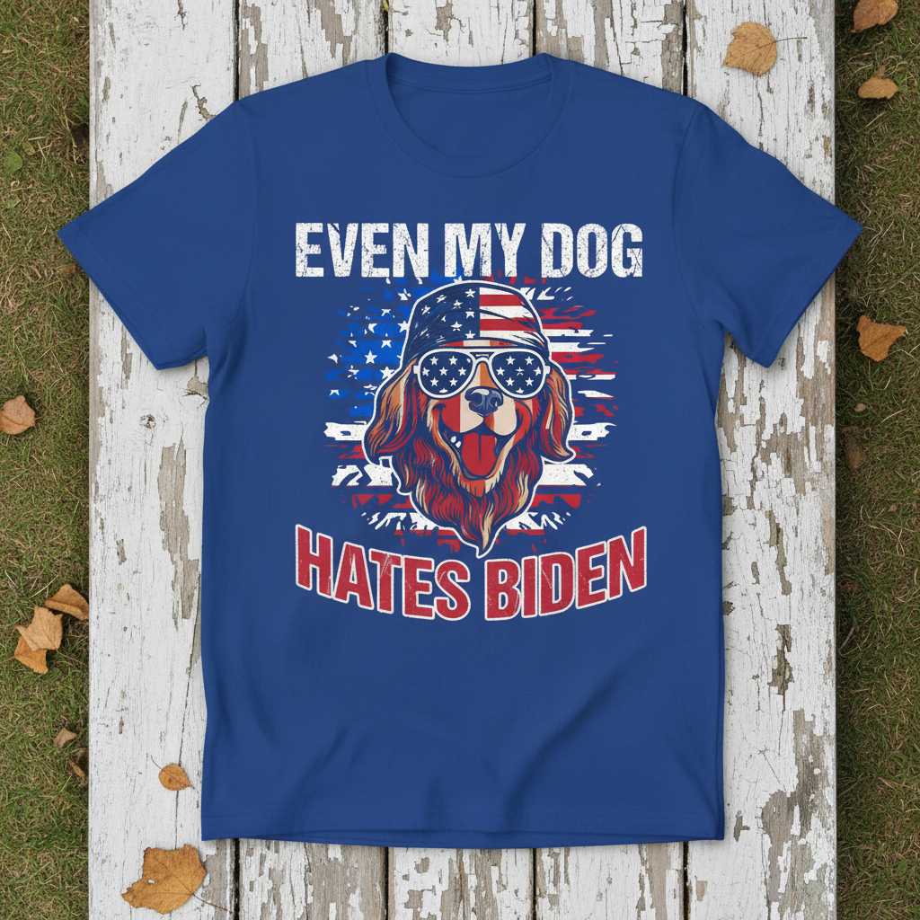Even My Dog Hates Biden Distressed Graphic T-Shirt, Funny Patriotic Tee