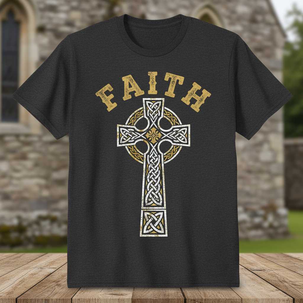 Faith Celtic Cross Distressed Vintage T-Shirt, Graphic Christian Tee Gear