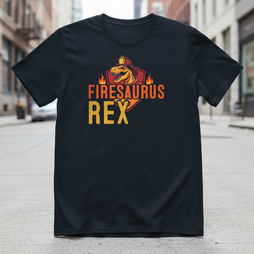 Firesaurus Rex Distressed T-Shirt, Cute Firefighter Dinosaur Kids Tee Gear
