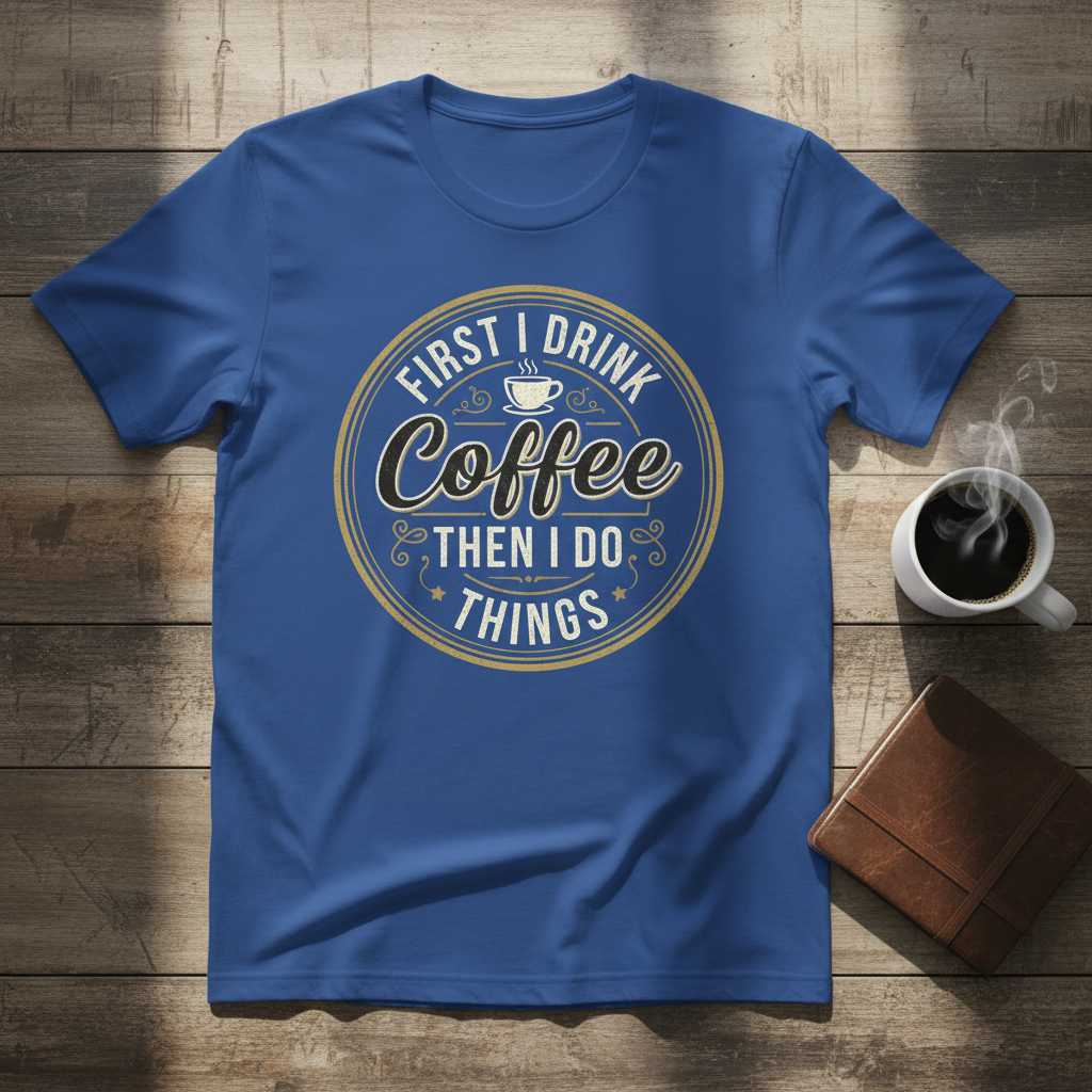 First I Drink Coffee Then I Do Things Vintage T-Shirt Funny Graphic Tee Idea