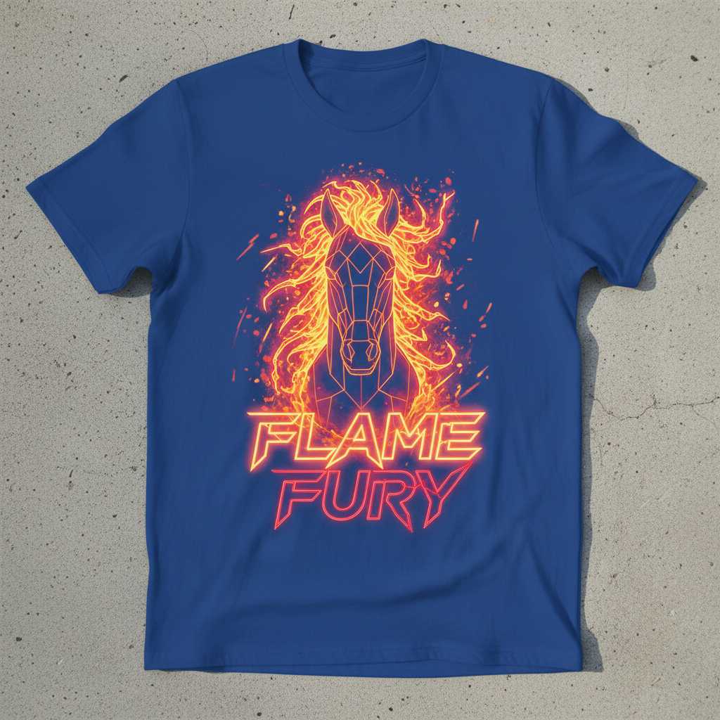 Flame Fury Retro Neon Fire Horse Graphic T-Shirt, Novelty Tee Merch Gear