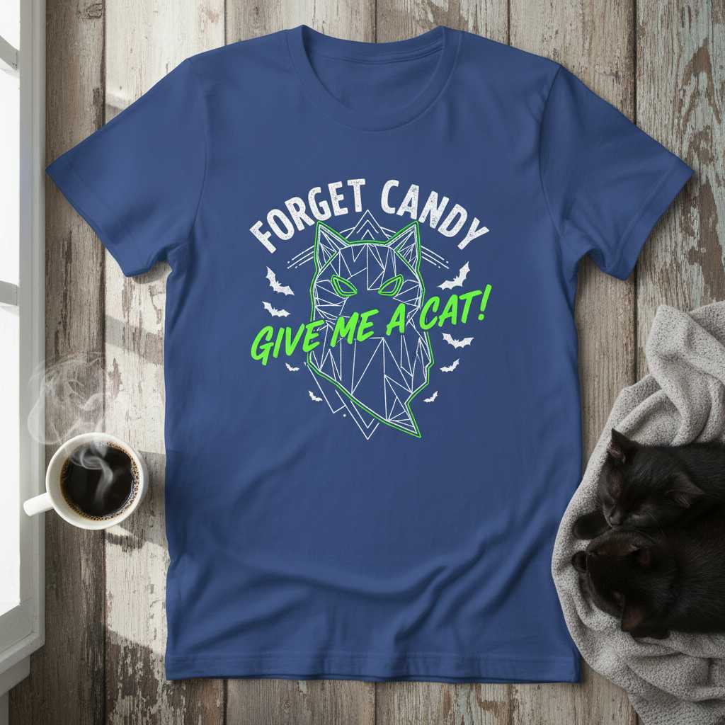 Forget Candy Give Me A Cat! Distressed Halloween T-Shirt Graphic Tee Idea