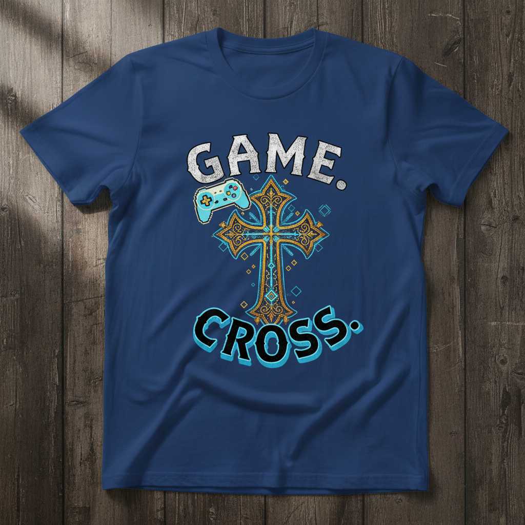Game Cross Distressed Christian Video Gamer T-Shirt, Graphic Novelty Tee Gear