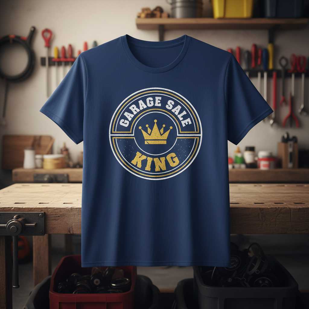Garage Sale King Vintage Distressed T-Shirt, Funny Graphic Novelty Tee Idea