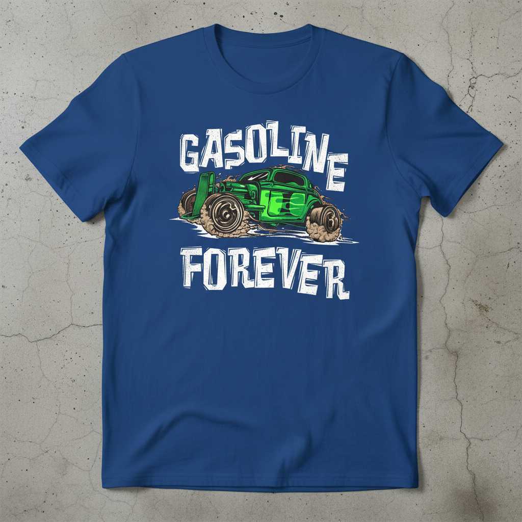Gasoline Forever Distressed T-Shirt, Funny Graphic Car Novelty Tee Gear