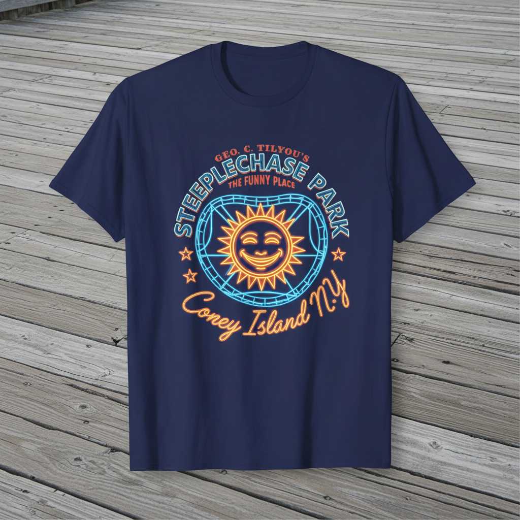 Geo C Tilyous Steeplechase Park The Funny Place Coney Island Ny Vintage T-Shirt Retro Tee Souvenir