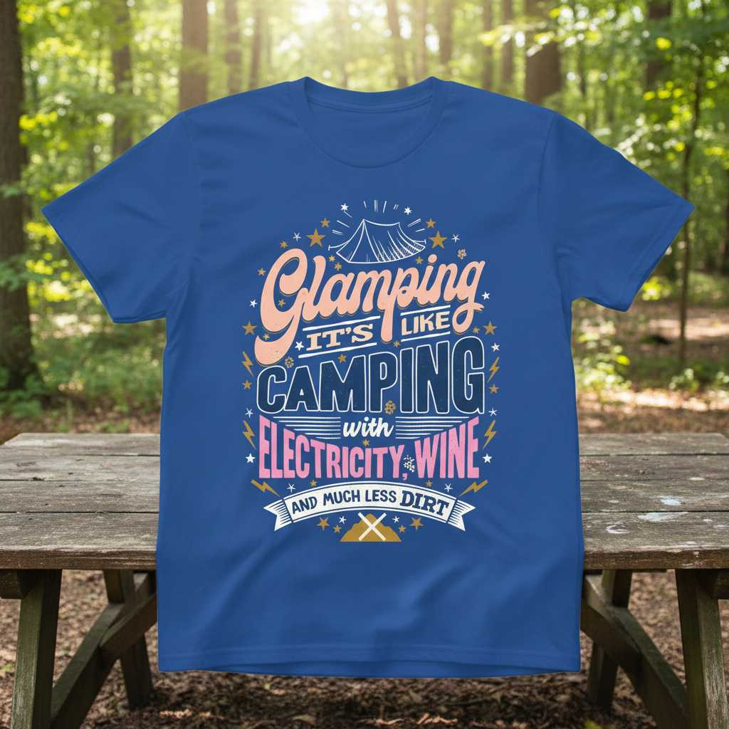 Glamping Its Like Camping With Electricity Wine And Much Less Dirt Funny T-Shirt Tee Outfit