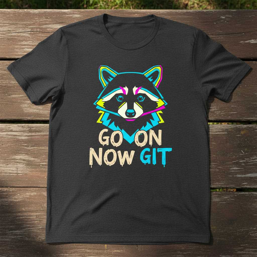 Go On Now Git Retro Raccoon T-Shirt, Funny Novelty Graphic Tee Gift Idea