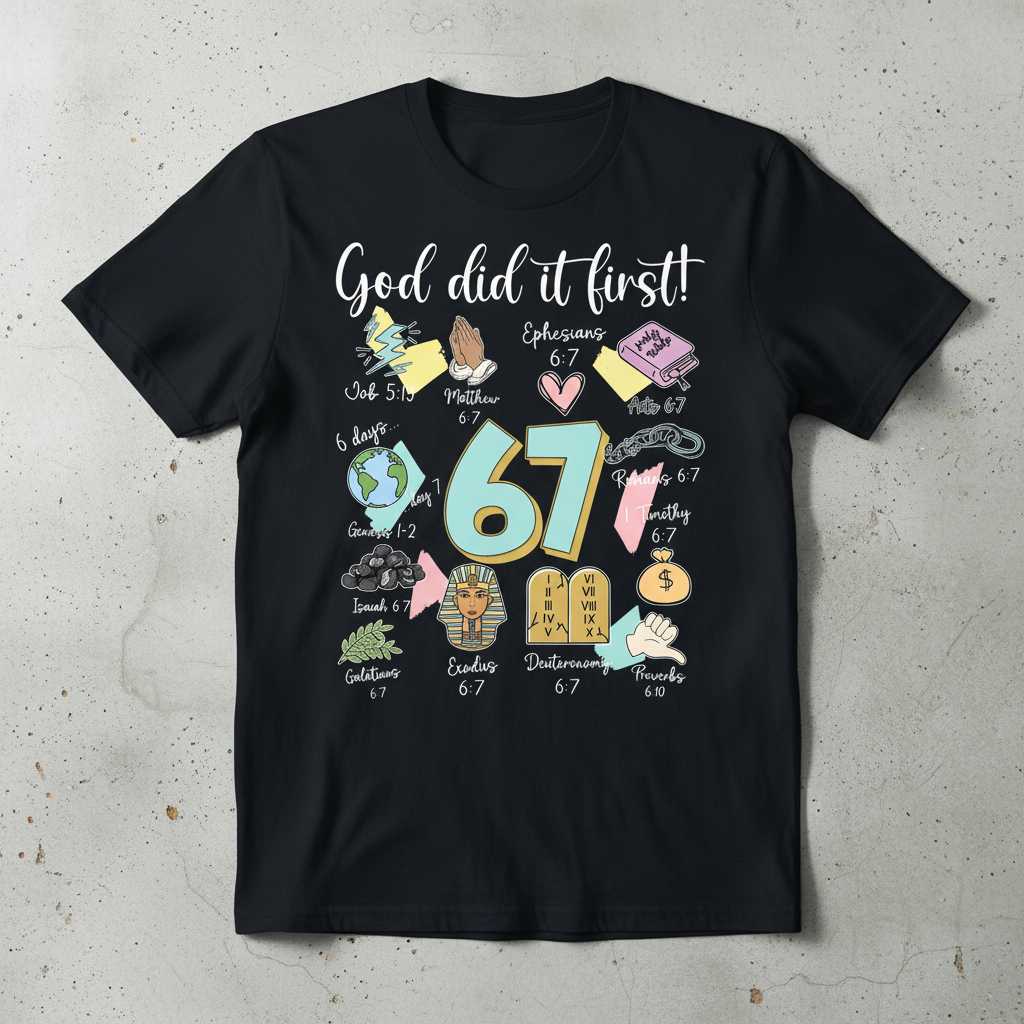 God Did It First 67 Bible Verse Graphic T-Shirt, Funny Christian Tee Idea