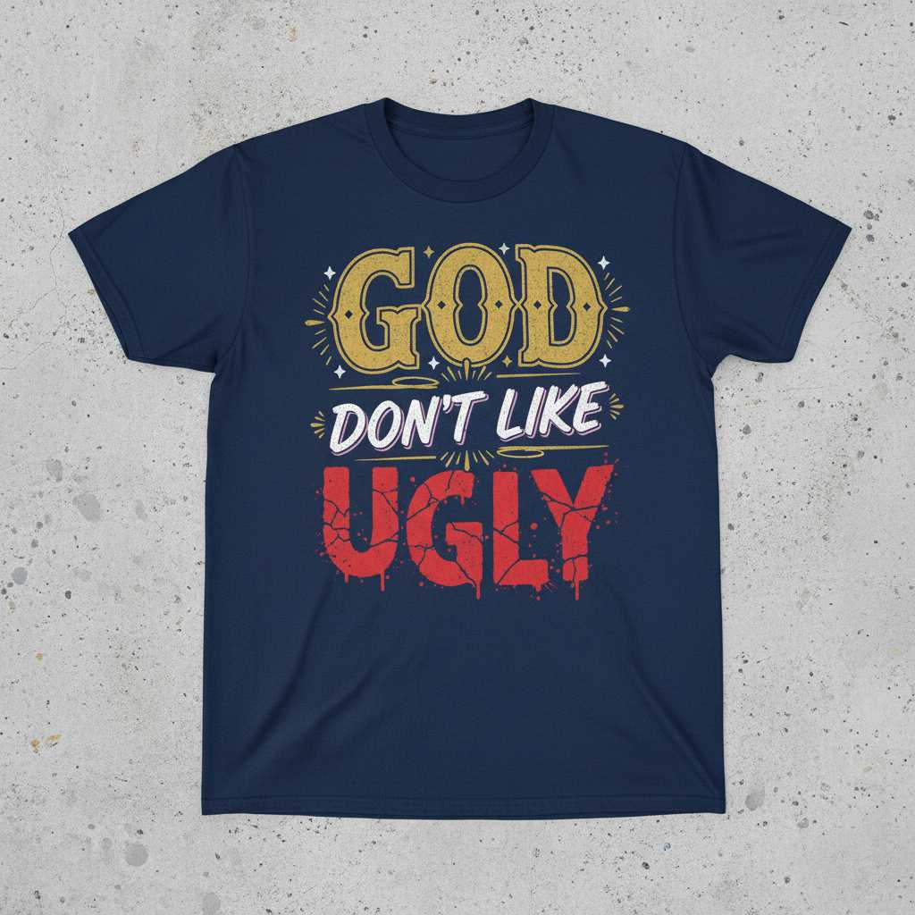 God Dont Like Ugly Vintage Distressed T-Shirt, Novelty Graphic Tee Merch Idea