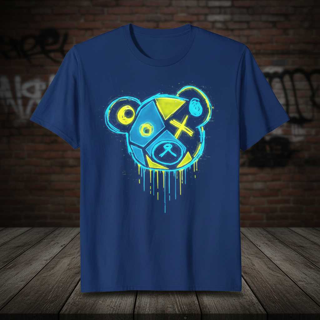Graffiti Teddy Bear Distressed Streetwear Graphic T-Shirt, Urban Art Tee Top