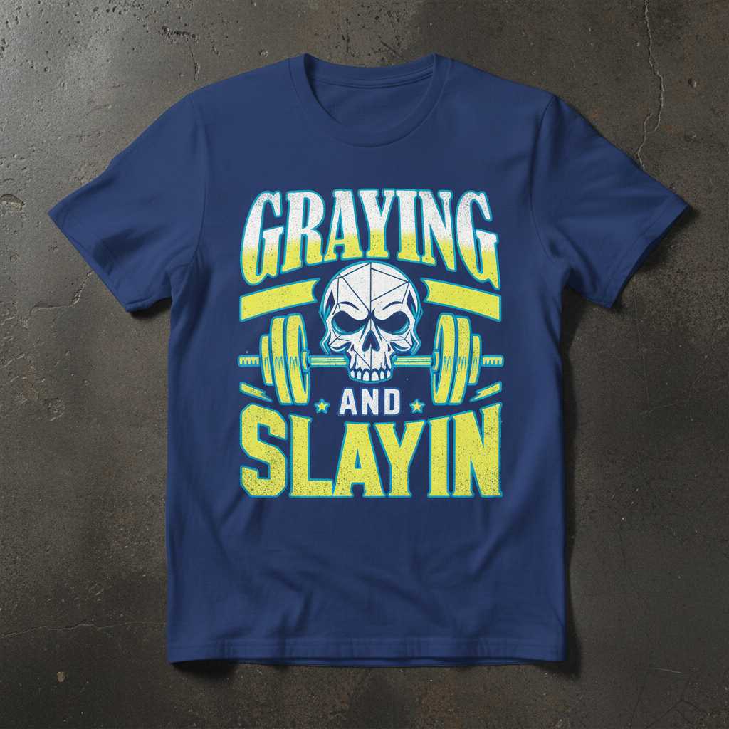 Graying And Slayin Distressed T-Shirt, Funny Gym Workout Tee Graphic Gear