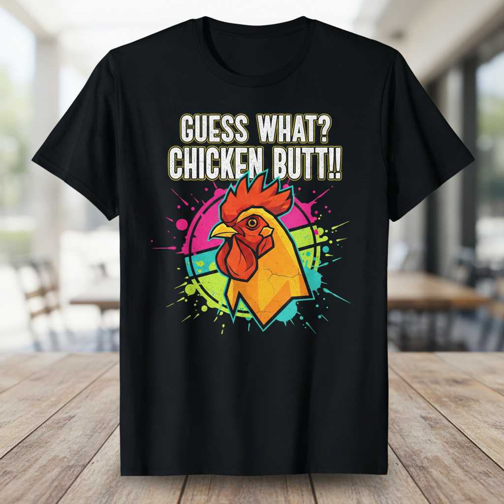 Guess What- Chicken Butt!! Retro 90s Graphic T-Shirt, Funny Novelty Tee