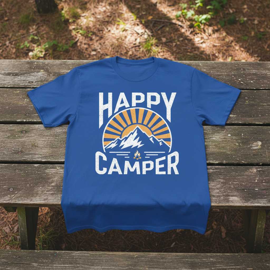 Happy Camper Outdoor Camping Vintage Retro T-Shirt, Graphic Tee Souvenir Top
