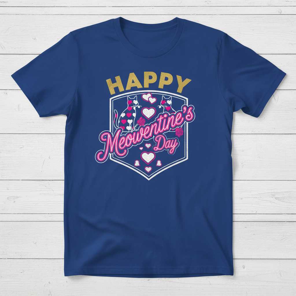 Happy Meowentines Day Graphic T-Shirt, Cute Cat Lover Novelty Tee Idea