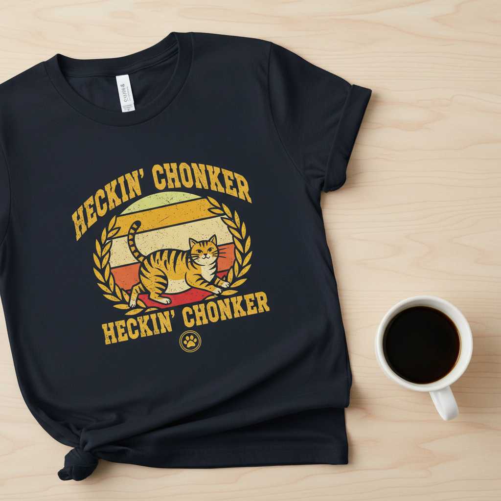 Heckin Chonker Retro Vintage T-Shirt, Funny Cat Meme Graphic Tee Gift Idea