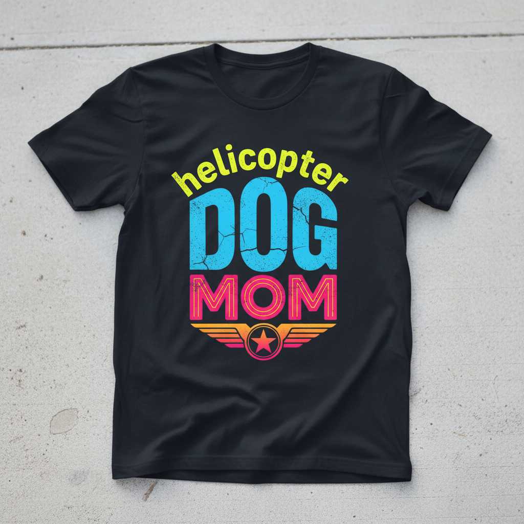 Helicopter Dog Mom Retro Distressed T-Shirt, Funny Graphic Tee Novelty Gear