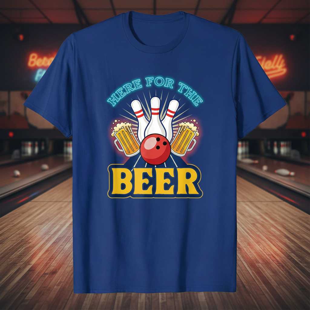 Here For The Beer Retro Bowling Graphic T-Shirt, Funny Novelty Tee Gift Idea