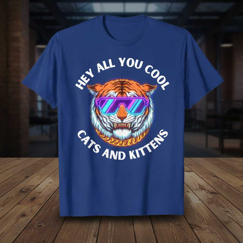Hey All You Cool Cats And Kittens Retro T-Shirt, Funny Tiger Graphic Tee