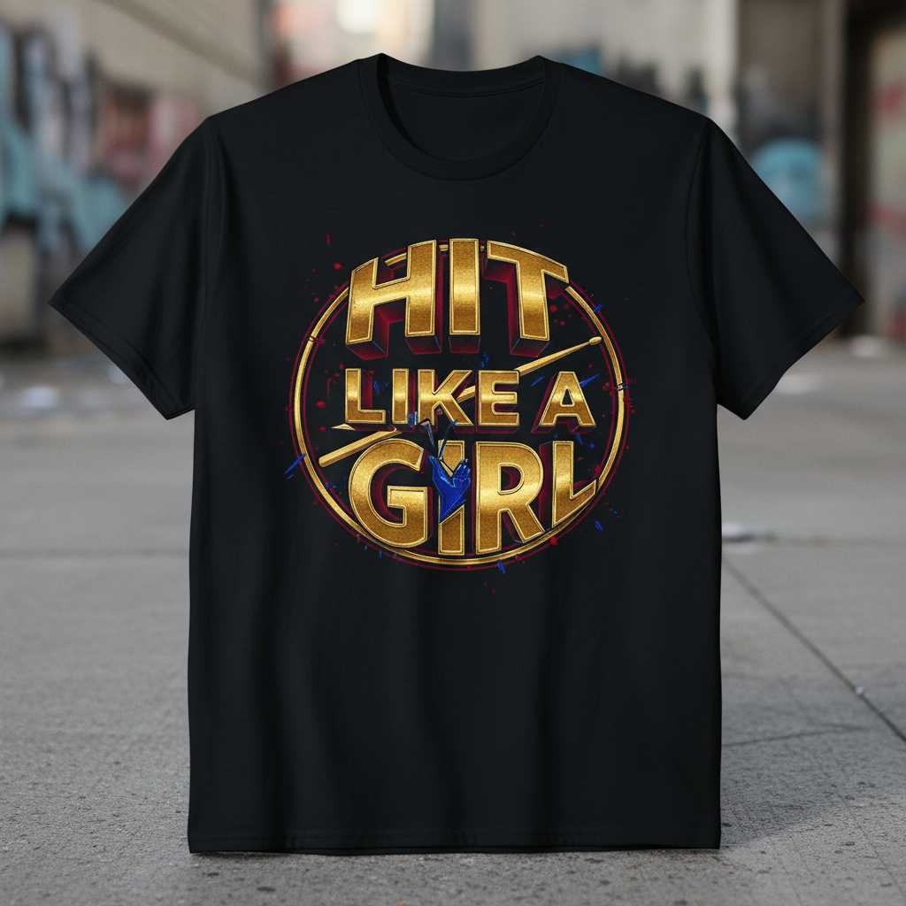 Hit Like A Girl Percussion Drummer T-Shirt, Novelty Graphic Tee Music Gear