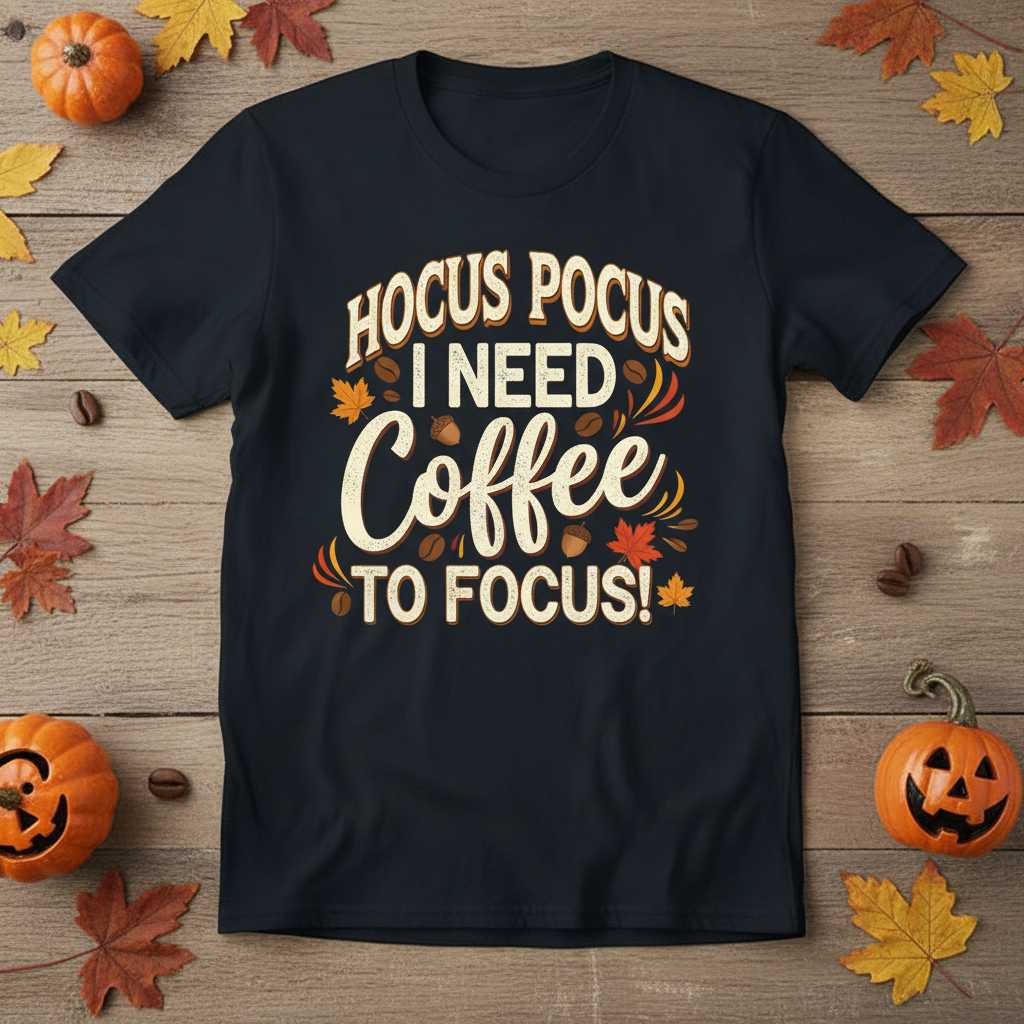 Hocus Pocus I Need Coffee To Focus! Retro Fall T-Shirt Funny Tee Idea