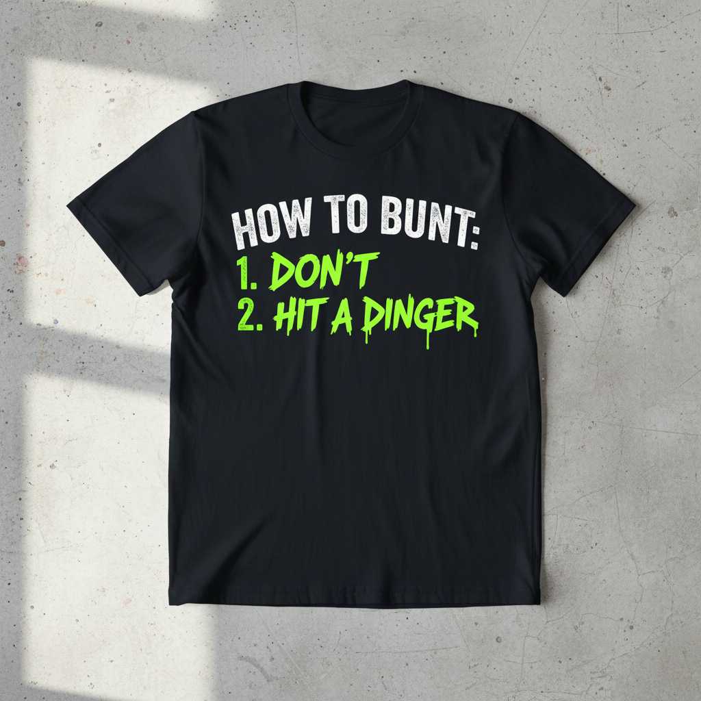 How To Bunt- 1. Dont 2. Hit A Dinger Graphic T-Shirt, Funny Baseball Tee Idea