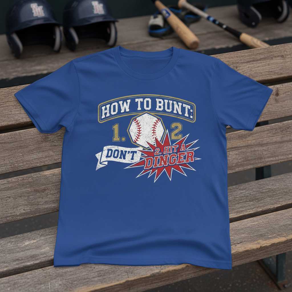 How To Bunt- 1. Dont 2. Hit A Dinger Vintage T-Shirt, Funny Baseball Tee