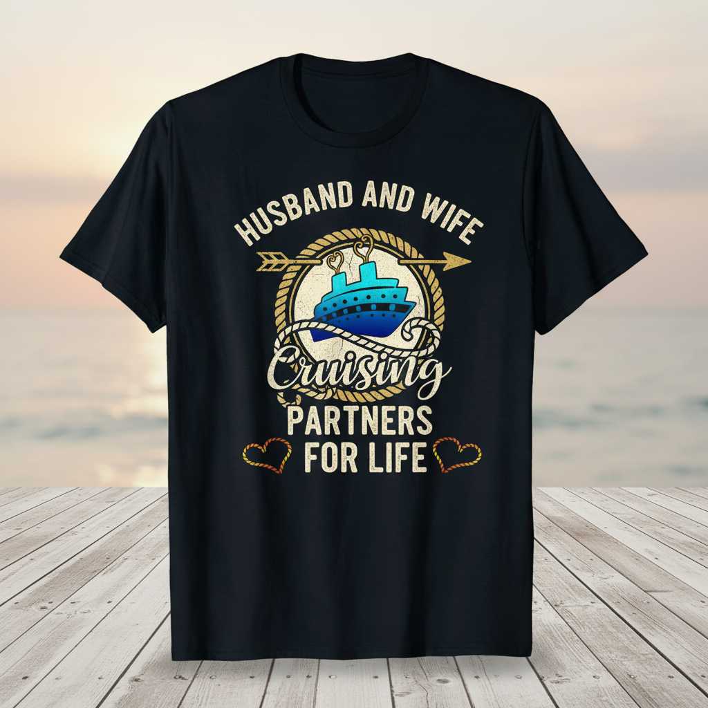 Husband And Wife Cruising Partners For Life Vintage T-Shirt Graphic Tee