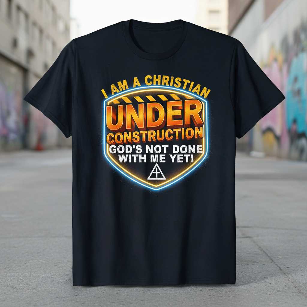I Am A Christian Under Construction Gods Not Done With Me Yet Distressed T-Shirt, Novelty Tee Idea