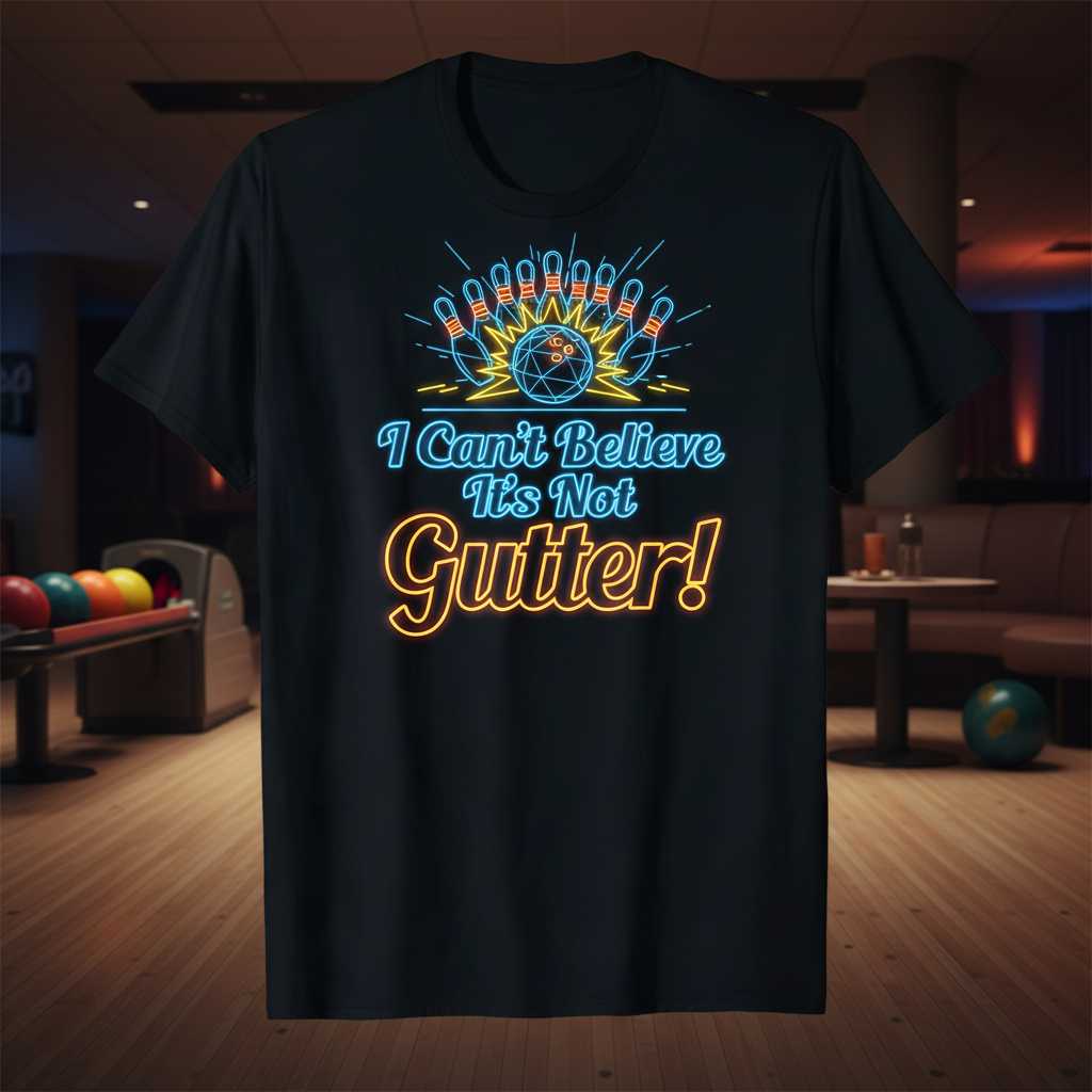 I Cant Believe Its Not Gutter! Retro Neon T-Shirt, Graphic Bowling Tee Idea