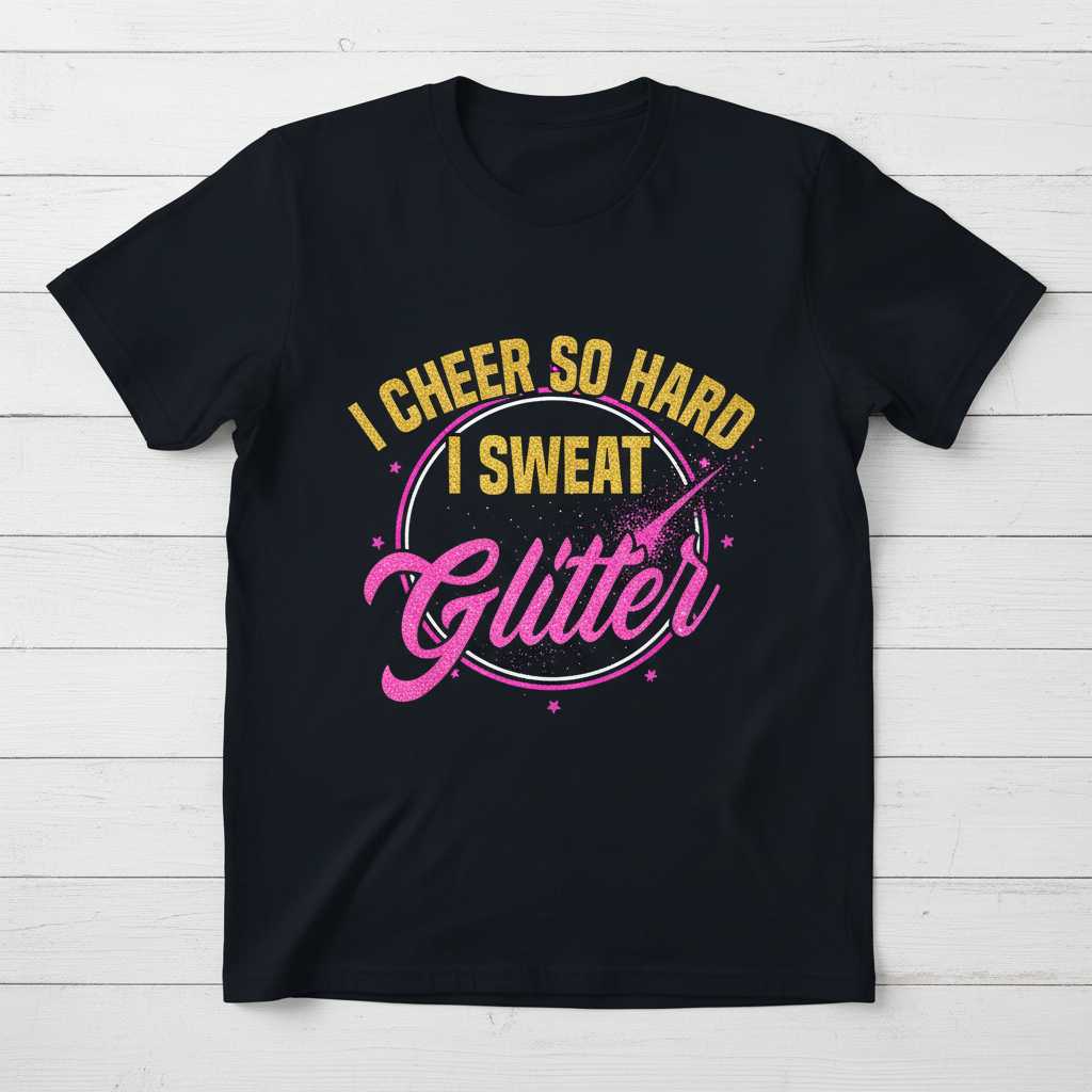I Cheer So Hard I Sweat Glitter Cute Cheerleading T-Shirt Cheerleader Tee Idea