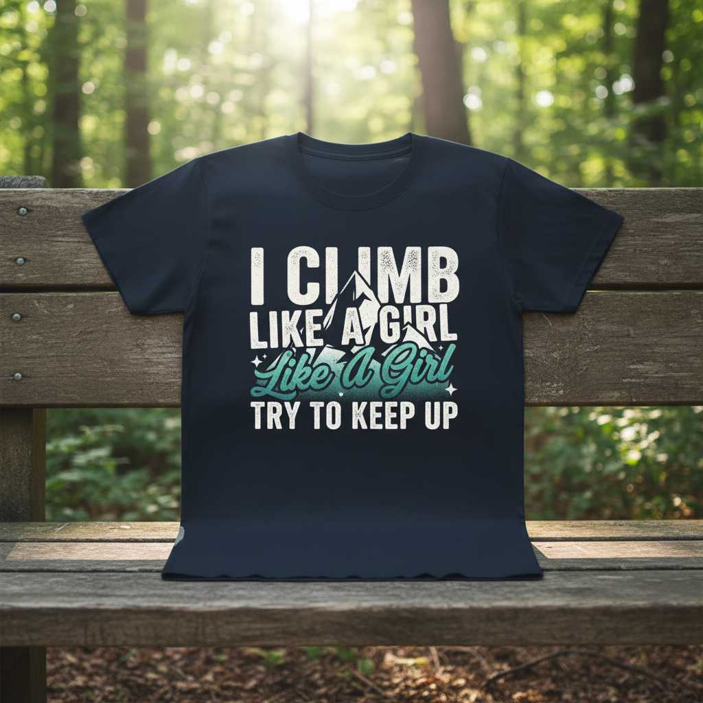 I Climb Like A Girl Try To Keep Up Vintage T-Shirt Graphic Climbing Tee Merch