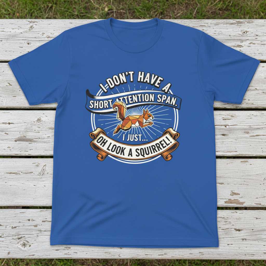 I Dont Have A Short Attention Span I Just Oh Look A Squirrel Retro T-Shirt, Funny ADHD Tee
