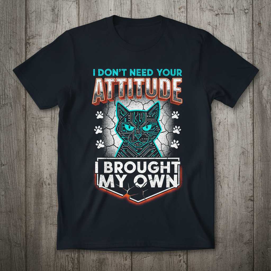 I Dont Need Your Attitude I Brought My Own Distressed Graphic T-Shirt, Cat Tee