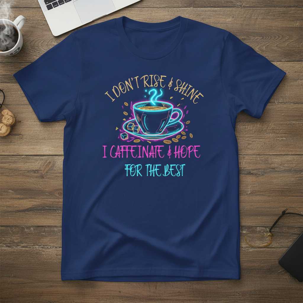 I Dont Rise & Shine I Caffeinate & Hope For The Best Coffee T-Shirt Funny Tee