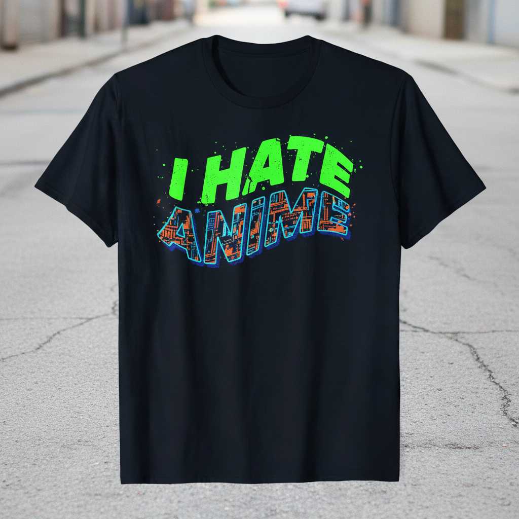 I Hate Anime Distressed Graphic T-Shirt, Funny Unisex Novelty Tee Gift Idea