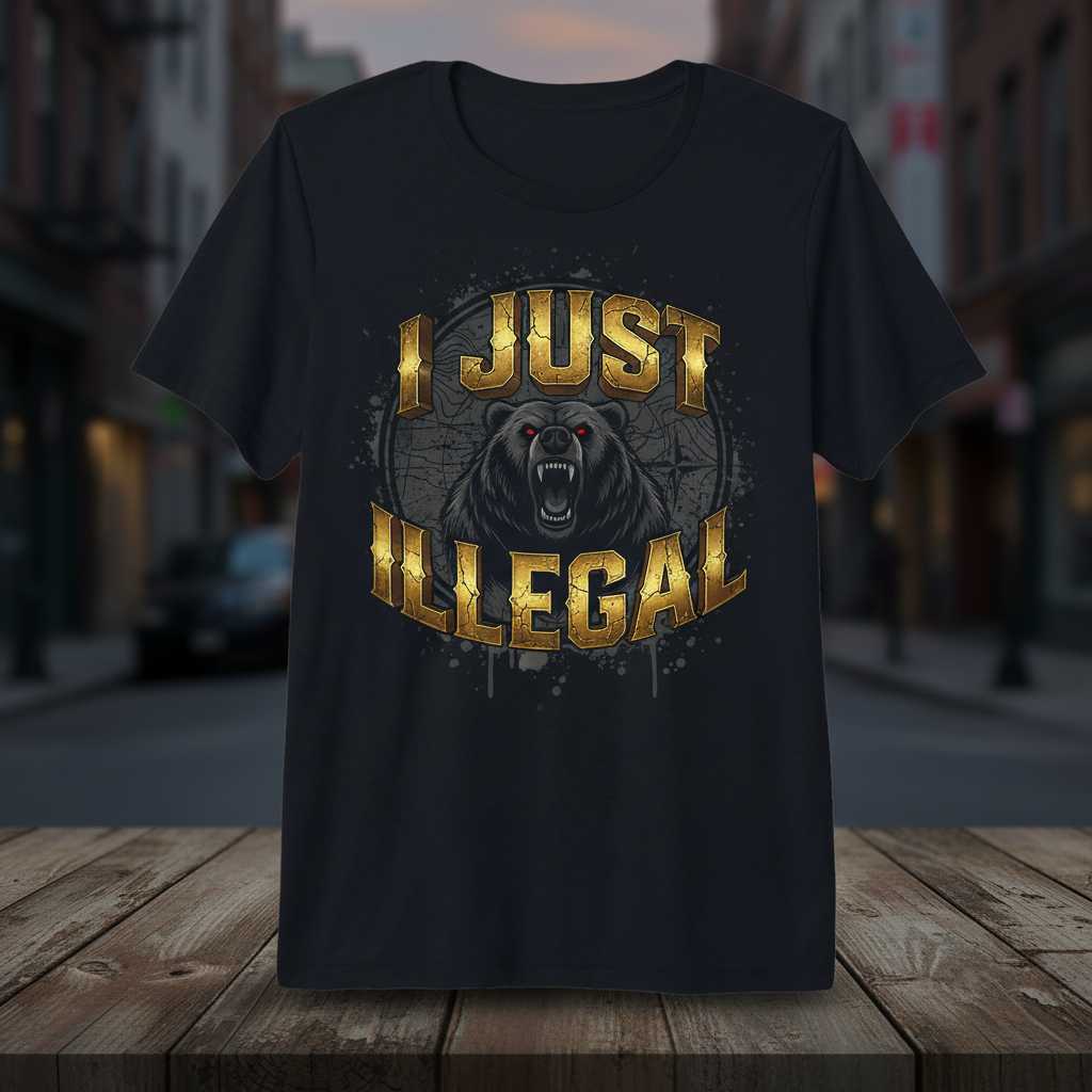 I Just Illegal Distressed Graphic T-Shirt, Funny Bear Tee Novelty Outfit
