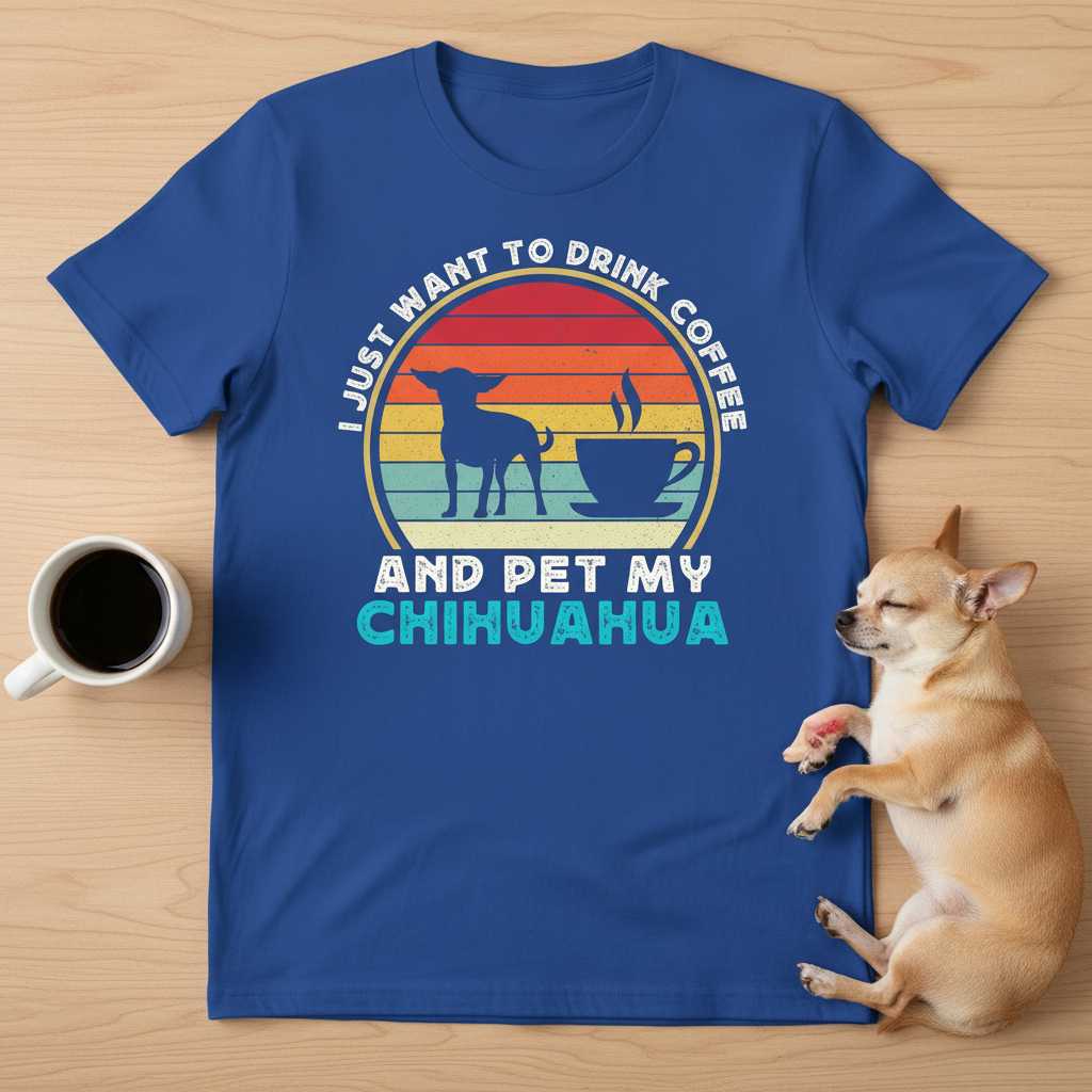 I Just Want To Drink Coffee And Pet My Chihuahua Retro Vintage T-Shirt, Funny Tee Top