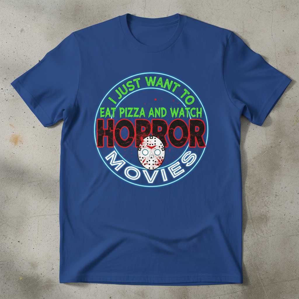I Just Want To Eat Pizza And Watch Horror Movies Distressed T-Shirt, Funny Tee Gear
