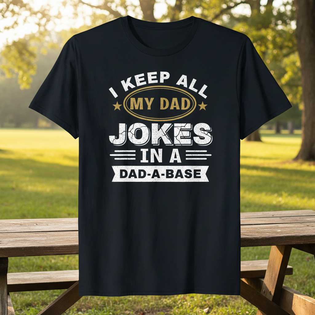 I Keep All My Dad Jokes In A Dad-A-Base Distressed T-Shirt Funny Tee Present